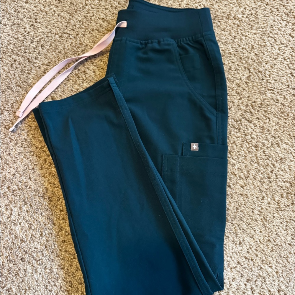 Figs Women's Teal Scrub Pants with Pink Drawstring